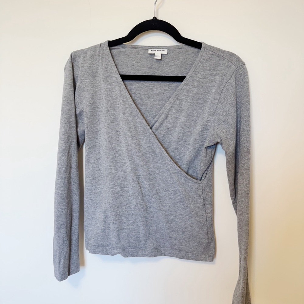 Frank & Oak Gray V-Neck Wrap Top